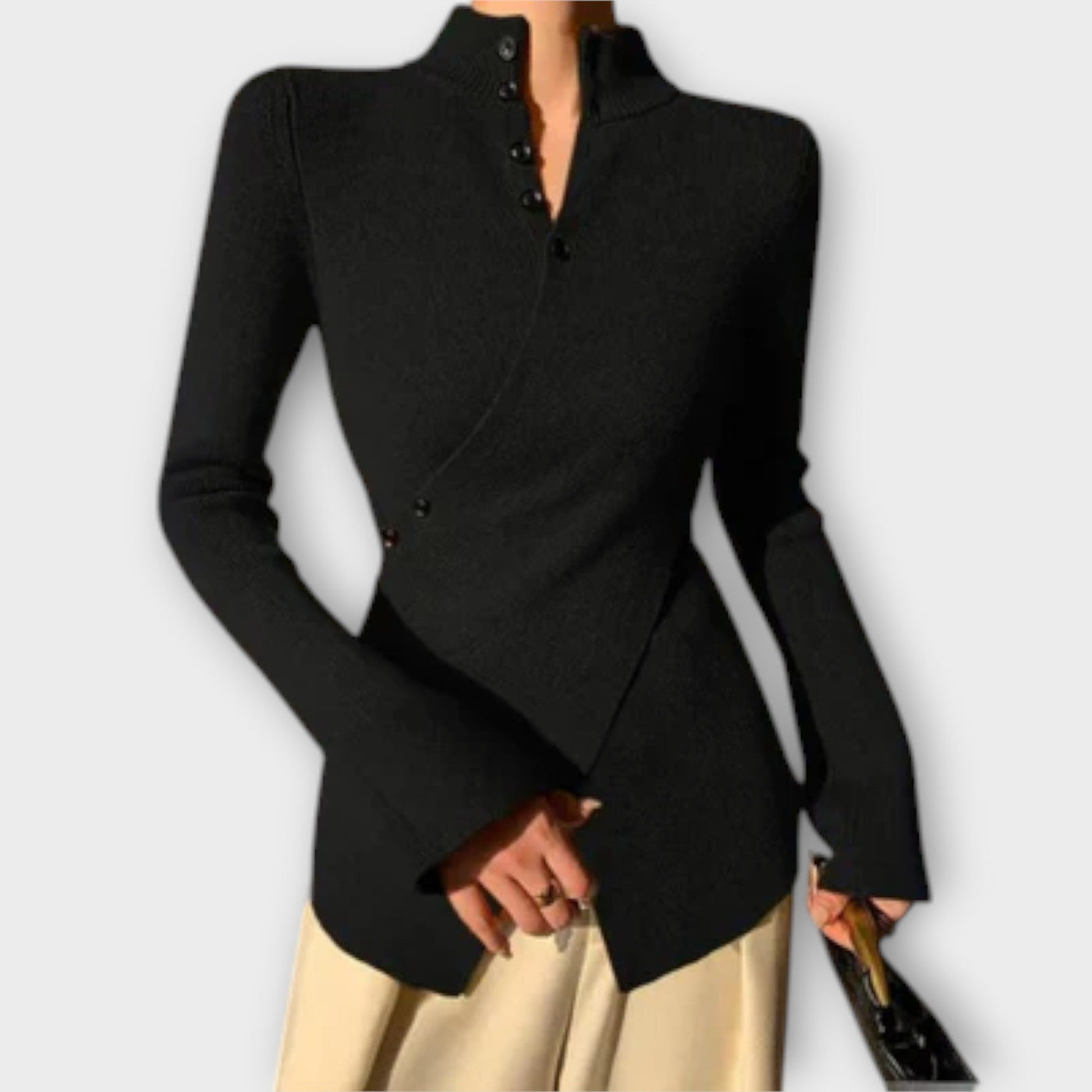 Asymmetrisk knapplångärmad topp – Modern elegans omdefinierad