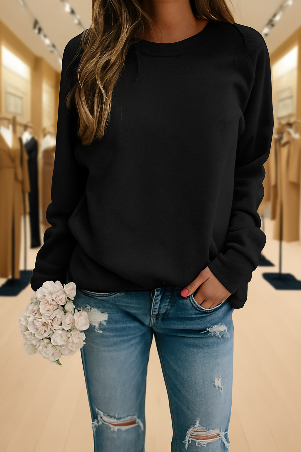 Avslappnad sweatshirt med rund halsringning – Lätt stil med vardaglig komfort