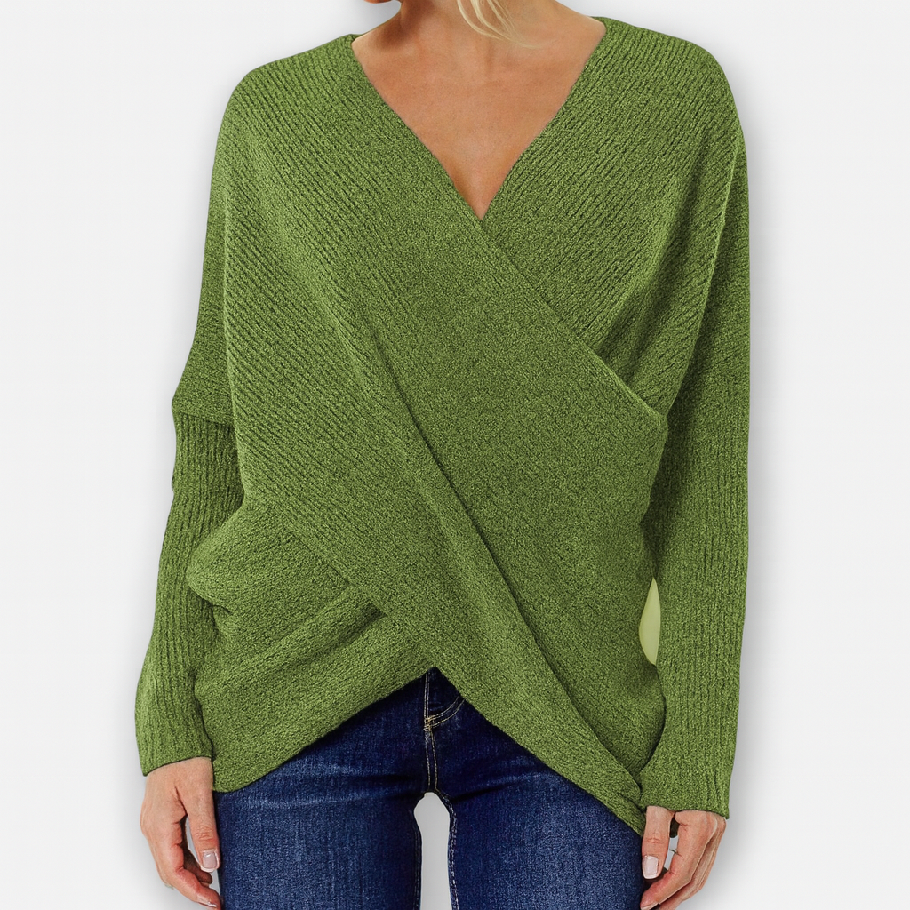 Stickad tröja i omslag – Elegant grön komfort