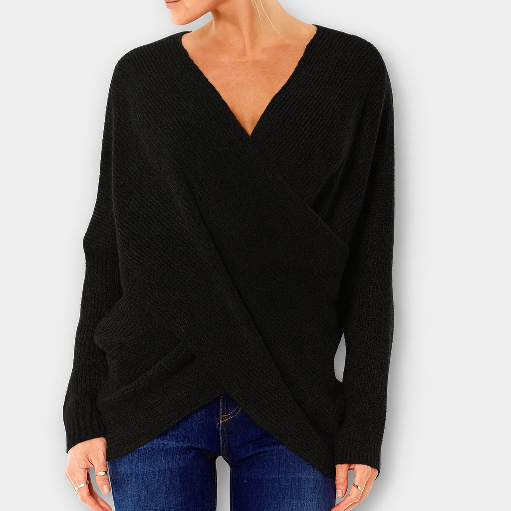 Stickad tröja i omslag – Elegant grön komfort