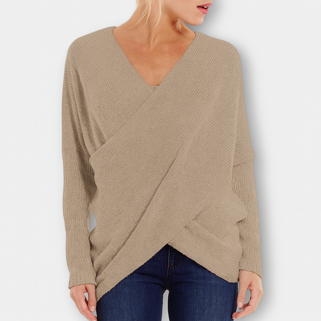 Stickad tröja i omslag – Elegant grön komfort