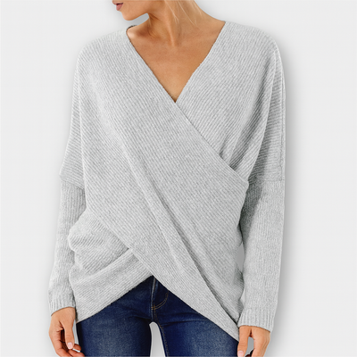 Stickad tröja i omslag – Elegant grön komfort