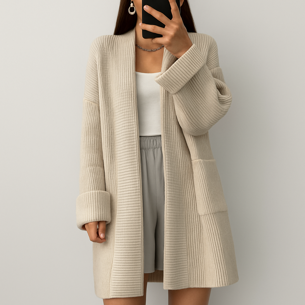 Mysig stickad cardigan – Avslappnad neutral stil