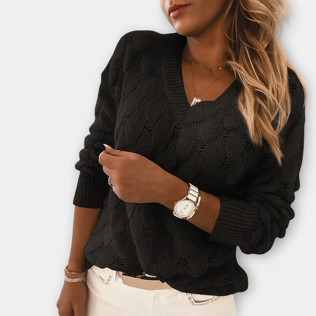 Ljusgrå stickad tröja med struktur – Enkelt bekväm look