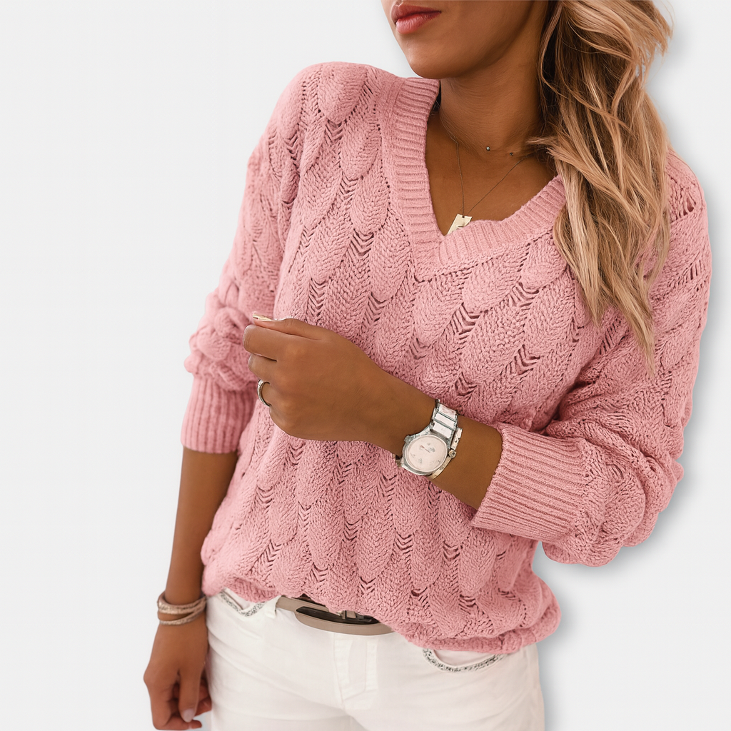 Ljusgrå stickad tröja med struktur – Enkelt bekväm look