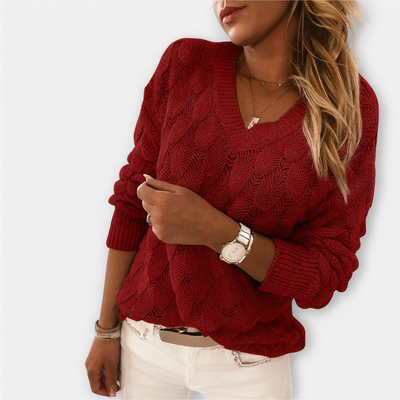 Ljusgrå stickad tröja med struktur – Enkelt bekväm look