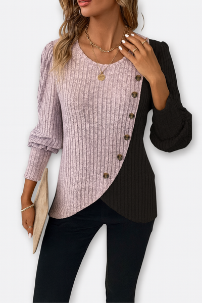 Färgbloxad tröja med asymmetrisk skärning – Slående stil möter vardagskomfort