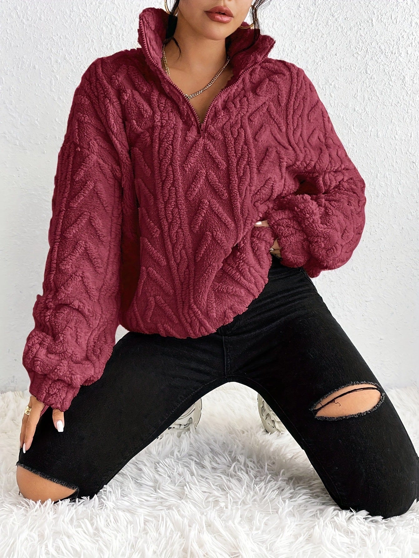 Fleece-Strickpullover – Bekväm värme med enkelt stil
