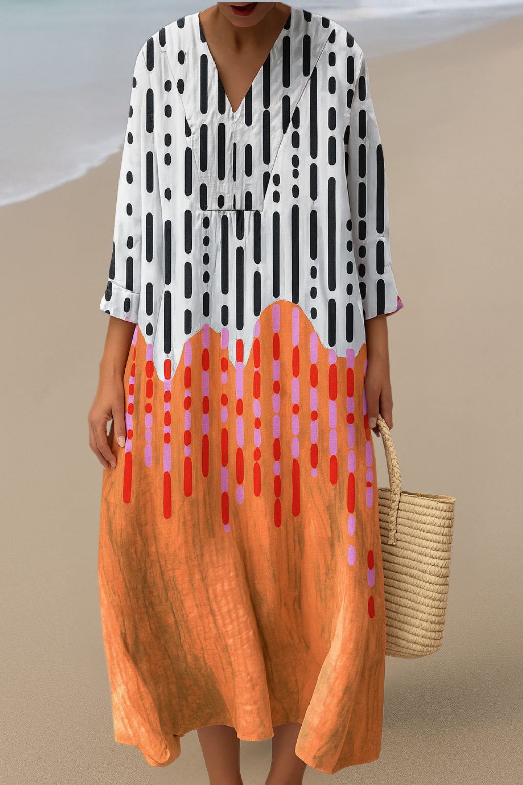 Abstrakt Maxiklänning – Konstnärlig Energi, Oansträngd Flöde