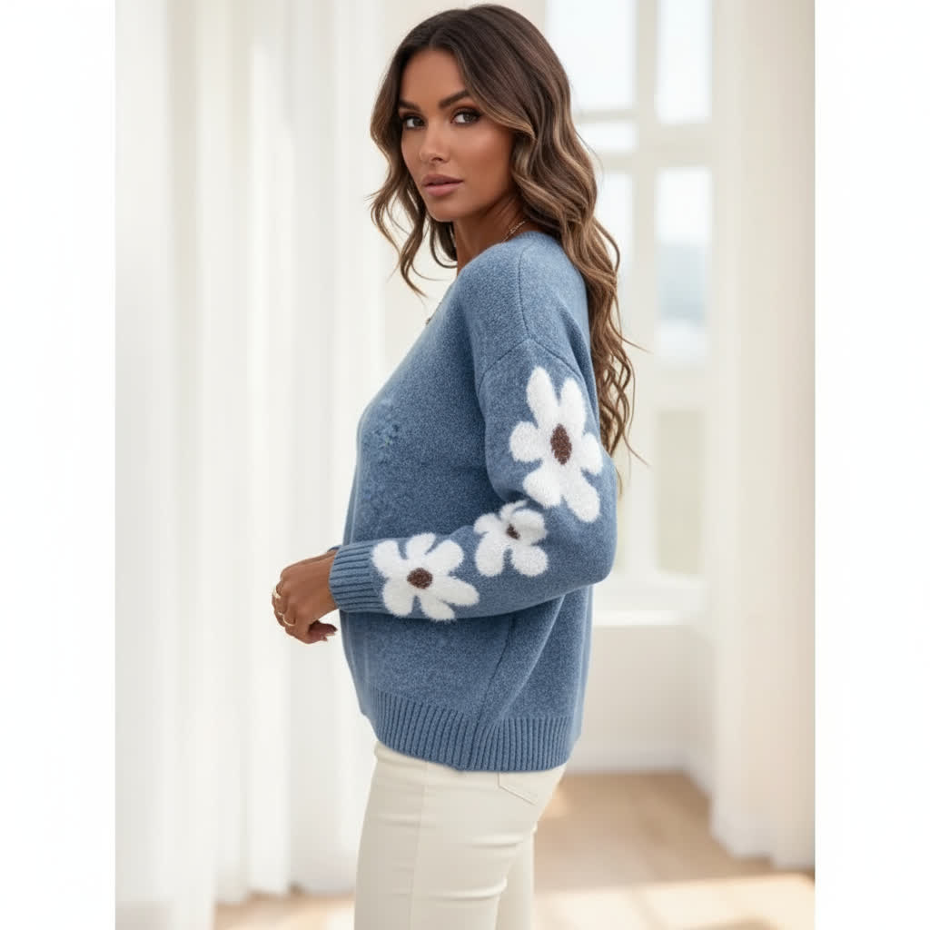 Pullover med blommärm – fräsch, lekfull och stilren