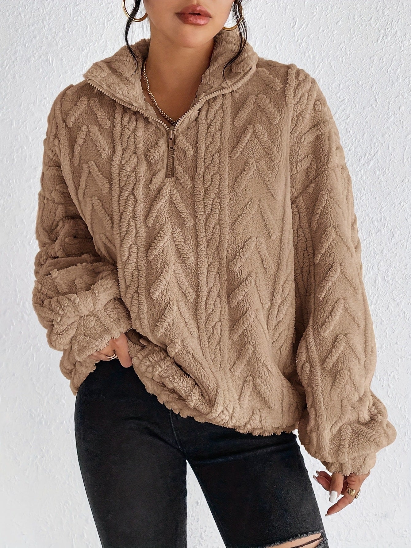 Fleece-Strickpullover – Bekväm värme med enkelt stil