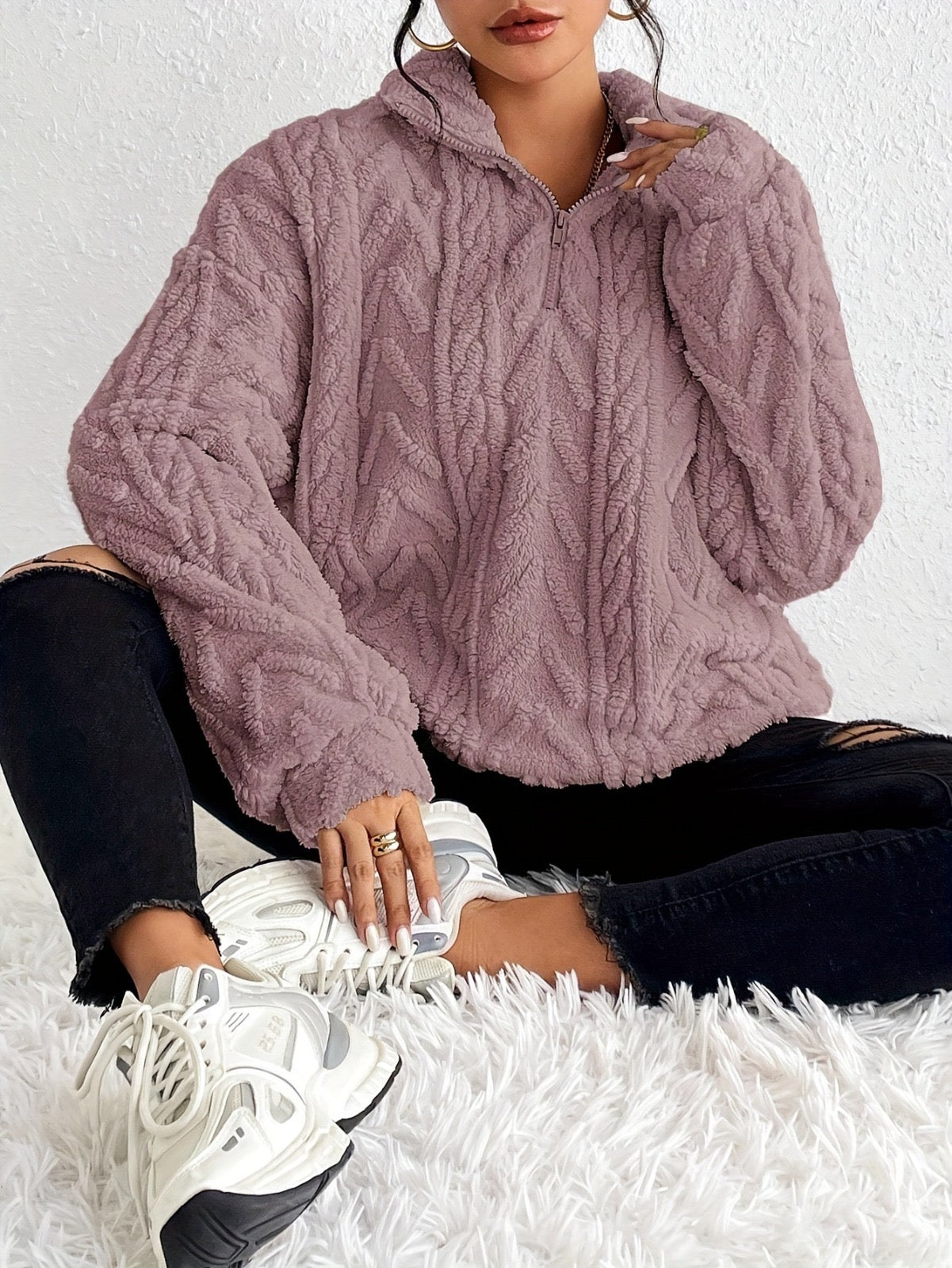 Fleece-Strickpullover – Bekväm värme med enkelt stil