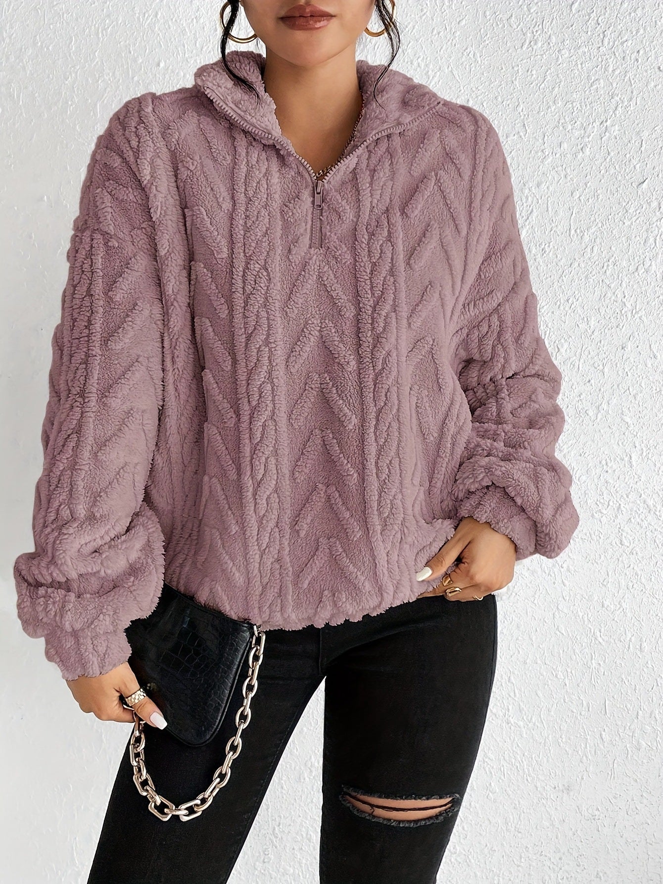 Fleece-Strickpullover – Bekväm värme med enkelt stil