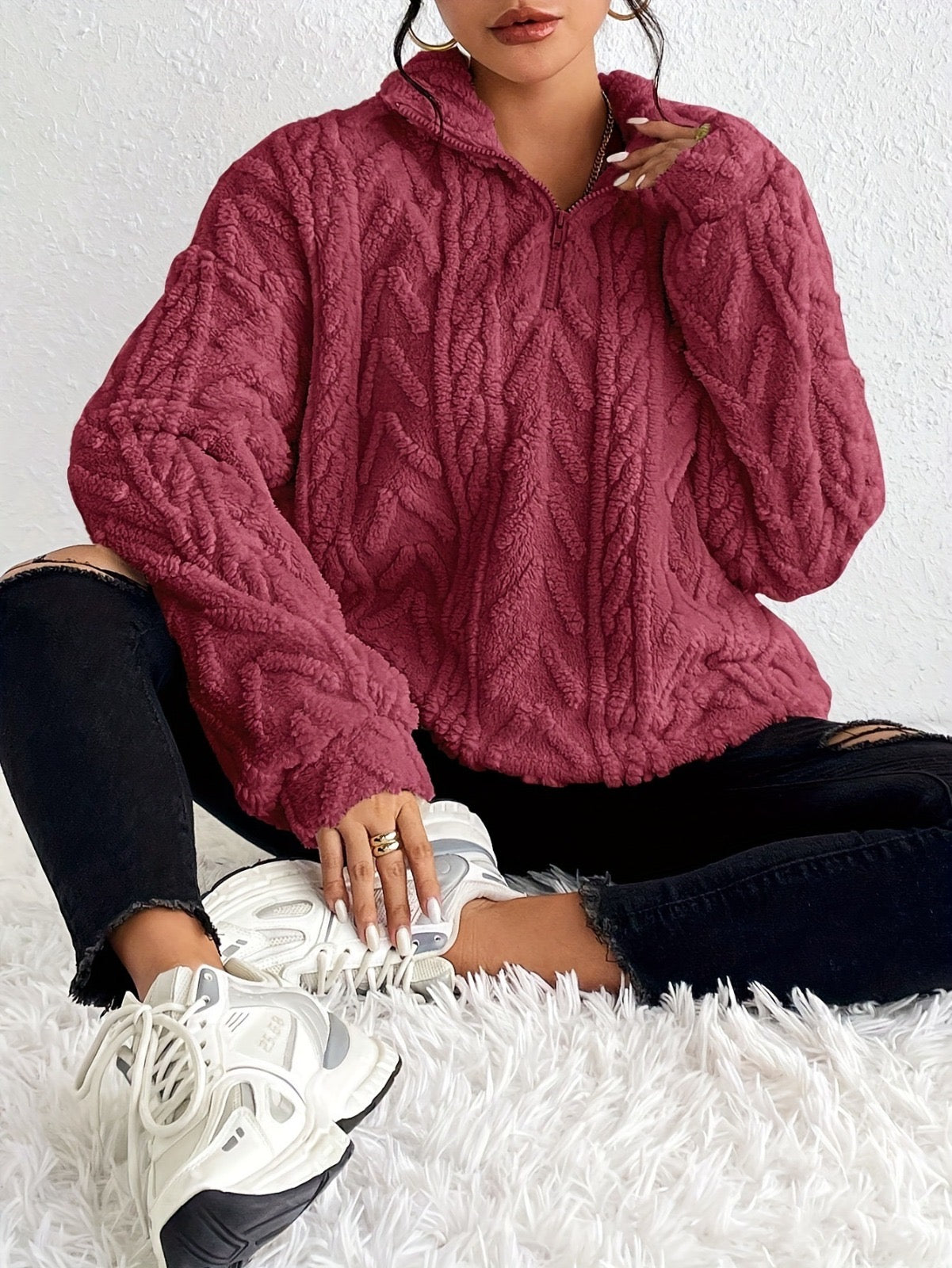 Fleece-Strickpullover – Bekväm värme med enkelt stil